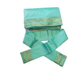 Seafoam Green Silk & Gold Banarasi Saree Sari 2 Pcs NEW 44W x 184L